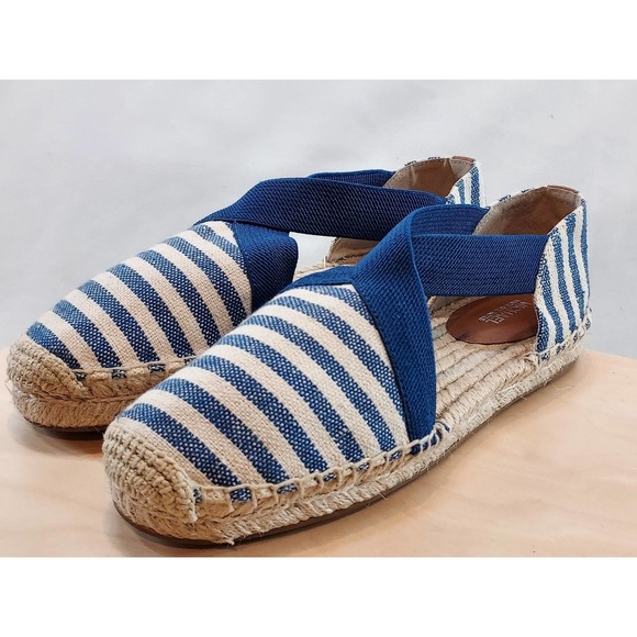 MICHAEL KORS Dan Espadrille Striped Canvas Sandals | Blue | Womens Size 7.5 - Picture 2 of 10